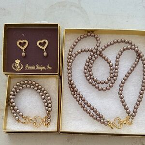 Premier Designs Gold and Brown Heart Earrings